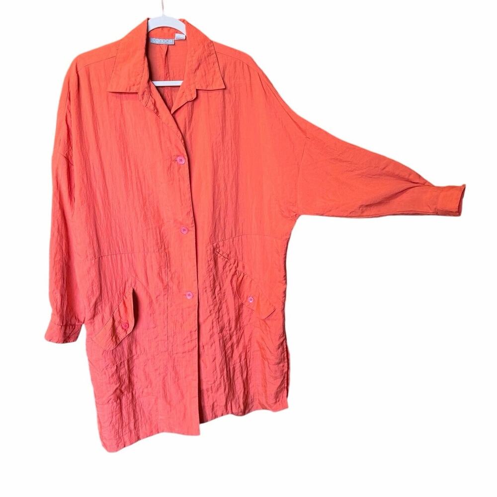 Vintage Condor 100% nylon Orange jacket L lagenlook artsy Hong Kong button front
